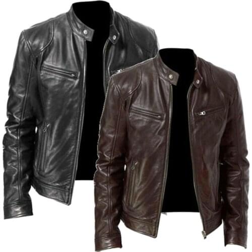 New Autumn Winter Mens Leather Jacket Biker Motorcycle Black Mens Leather Jacket Men Pu Leather Stand Collar Coats Male