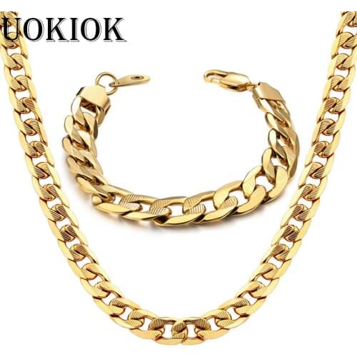 12MM Mens Boys Miami Cuban Link Bracelet & Chain Set Heavy Long Stainless Steel Hip Hop Necklace Chain Jewelry Sets S248
