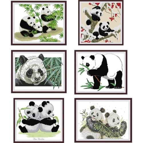 Cute Panda Animal Pattern Cross Stitch Set Needlework Embroidery Kit White Canvas Cotton Embroidery DIY Home Decoration Painting