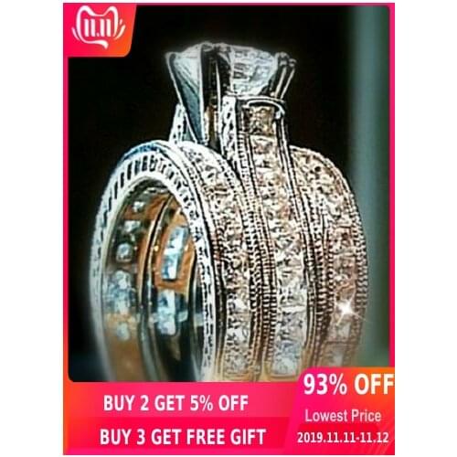 Choucong Engagement Princess cut 6mm Stone 5A Zircon stone 14KT White Gold Filled 3 Wedding Band Ring Set Sz 5-11 Gift