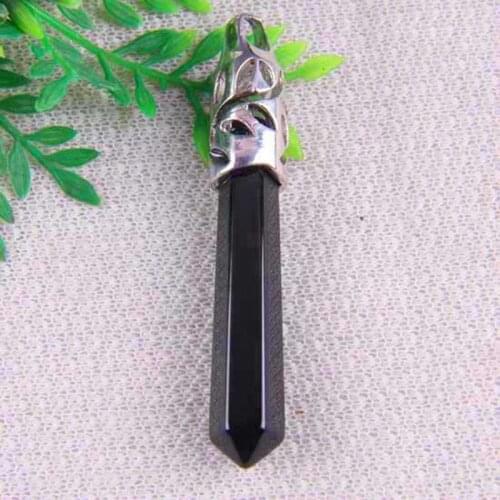 Natural 9x60MM Black Carnelian Bead GEM Pendant Jewelry Pendulum S205