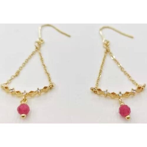 Delicate Faceted Ruby Zircon Dangle Earrings Pendants Charms 14K Gold Filled Chain Tassel For Women Unusual Earrings