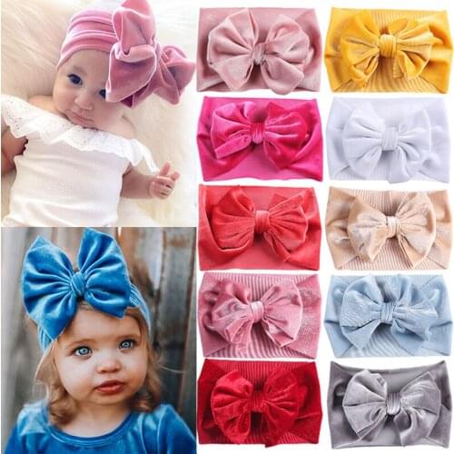 New Bow Velvet Baby Girls Headband Turban Soft Wide Newborn Hair Bands Elastic Infant Toddler Hairbands Baby Hair Accessories