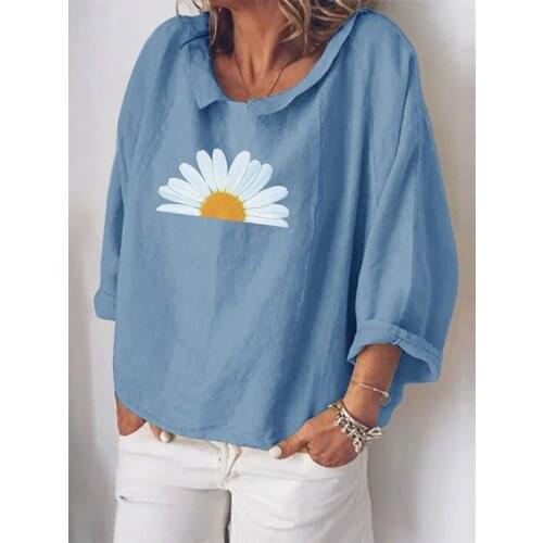 Autumn Fashion Floral Shirt Blouse Female Long Sleeve Plus Size Loose Tops Turn Down Collar Casual Blusas All-Match Flower M-5XL