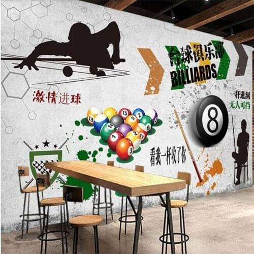 Retro Nostalgic Billiards Club Industrial Decoration Mural Wallpaper 3D Billiards Room Background Wall Paper Wall Cloth 3D