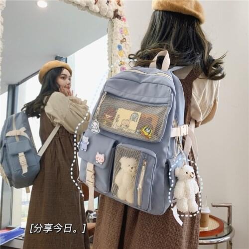 New Candy Color Cute Women Backpack Fashion Waterproof Buckle Badge Schoolbag For Teen Girls Student Bookbag Mochila School Bag
