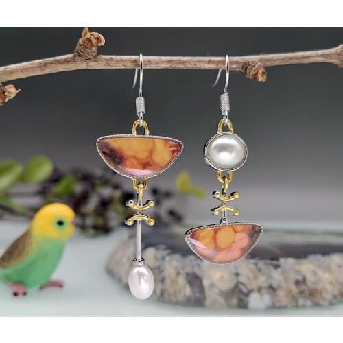 Bohemian Irregular Opal Stone Pearl Dangle Earrings for Women Ethnic Wedding Party Jewelry Hook Earring Statement Luxury Gift