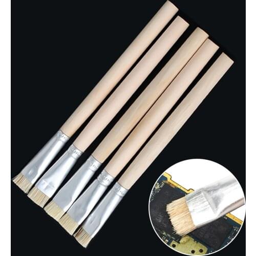 5PCS Wooden Round Handle Harden Short Hair Brush PCB Phone Motherboard Repair CleanerTools Kit Stiff Short Bristle Anti-static