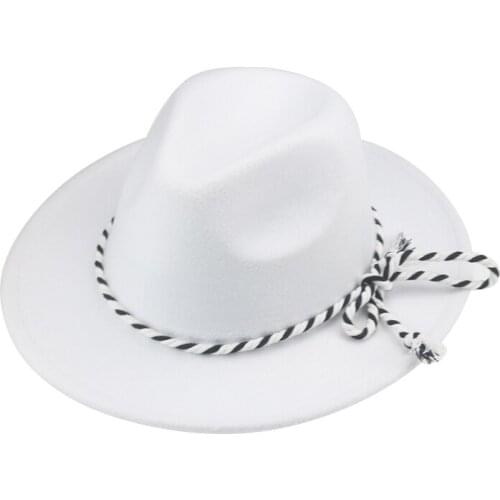 Hats for Women Fedoras Solid Band Rope Panamas Hats for Men White Black Felted Outdoor Dress Formal Women Hat Sombreros De Mujer