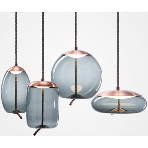 Nordic Modern Hemp Rope Stained Glass Chandelier Restaurant Window Bar Bedside Bedroom Barber Lamps Pendant Lamp Hanging Lights