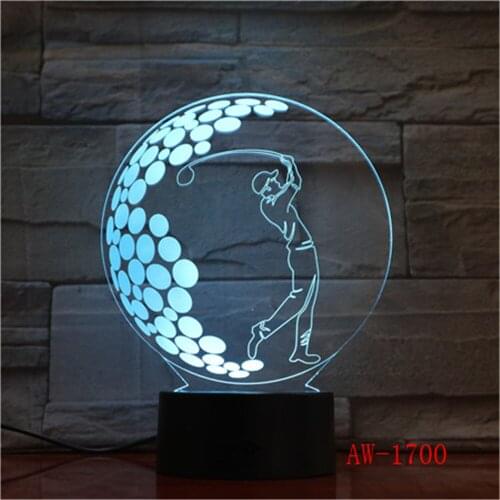Playying Golf 3d Visual Illusion Lamp Transparent Acrylic Night Light Led Fairy Lampa Color Changing Touch Table Light AW-1700
