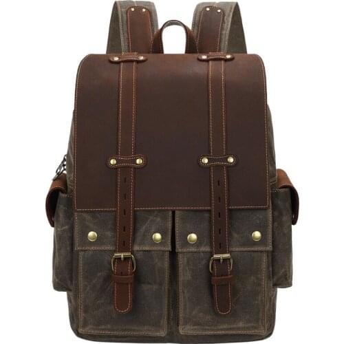 Outdoor Backpack Mens Skin Canvas Computer Backpack Crazy Horse Large Travel Capacity