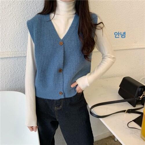 Knit Sweater Vest Jacket Women 2020 Spring New Korean Version of Pure Color Wild V-neck Solid Sleeveless Sweater Cardigan Top