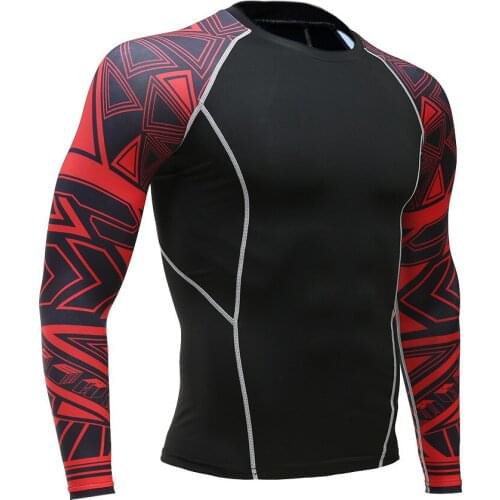 High-elastic Tights Mens Moisture Wicking Sports Flower Arm Long-sleeved Gym Clothes Quick-drying Clothes for Autumn and Winter