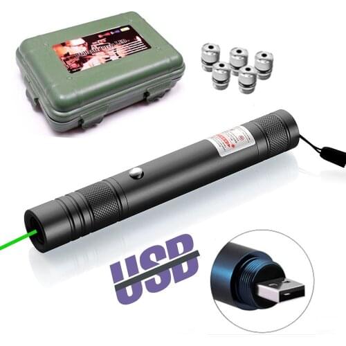 USB green laser pointer high-power built-in battery laser pointer 10000m 5mw adjustable focus super far radiation laser sight