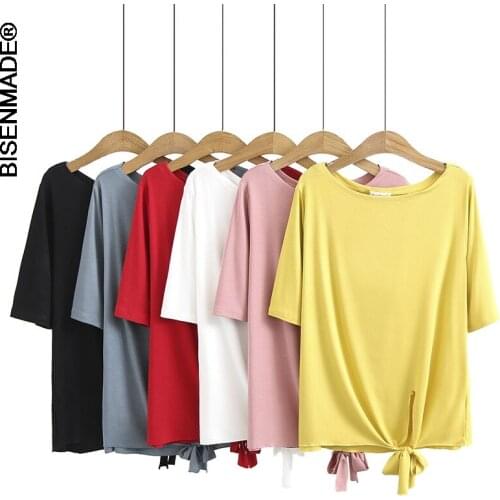 Womens Clothing T-Shirts Plus Size 2021 Summer Tees Fashion Casual Short Sleeve Bow Hem Solid Tops Camiseta Mujer