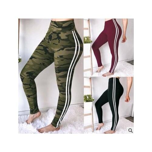 Womens sexy camouflage solid color ribbon sports pants