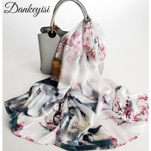 DANKEYISI Silk Scarf Women Long Natural Scarf Silk Shawls Wraps Print Floral Spring Ladies Neckscarf Real Silk Scarves Female