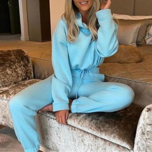 Women Sweatshirt 2 Pieces Set Sweatshirts Pullover Hoodies Pants Suit Home Sweatpants Trousers Outfits Solid Casual Tracksuit