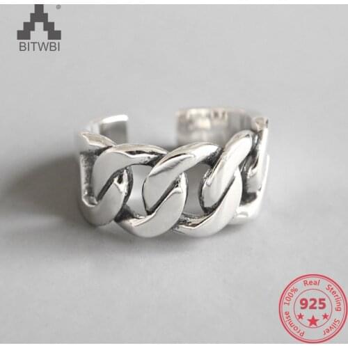 Korean Version Silver 925 Simple Retro Thick Chain Open Rings Jewelry For Women