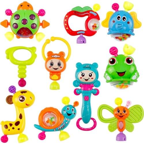 10PCS Baby Teething Toys Baby Spin Rattle Musical Teether Toy Early Educational Toys For Baby Teething Chew Silicone Teether
