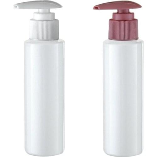 100ml WHITE PET BOTTLE plastic bottle, white body with white / pink pump for lotion /shampoo / emulsion, body lotion using