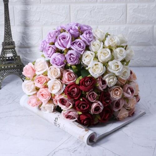 12 Heads Simulation Artificial Rose Flower Silk Bouquet Wedding Party Home Decor Beauty