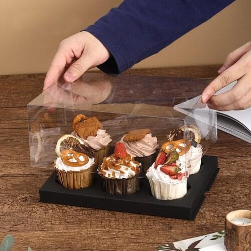 2/4/6 Holes Paper Cupcake Packing Box Muffin Wedding Party Case Transparent Plastic Cake Packing Box With Ribbon