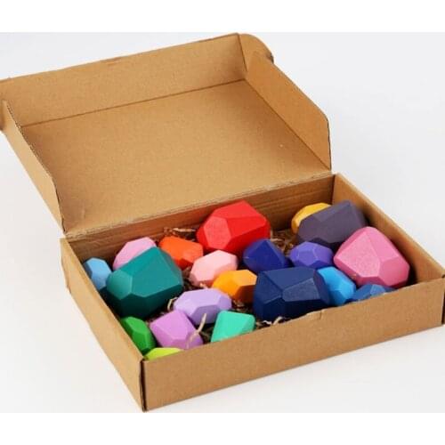 20Pcs Children Wooden Colored Stone Stacking Game Building Block Kids Toys Gifts