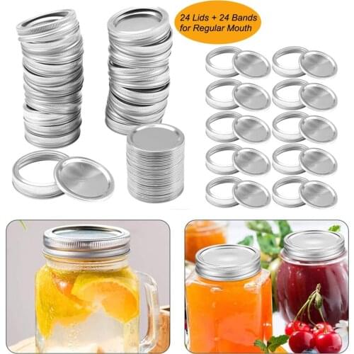 24 Sets Canning Lids and Bands for Regular Mouth Mason Jars - Leakproof Storage with Silicone Seals (Regular Mouth)