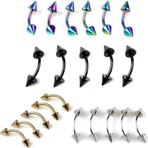 5pcs/lot Screw On Spikes Curved Barbell Eyebrow Tragus Lip Ring Body Piercing Jewerly 16g 8mm
