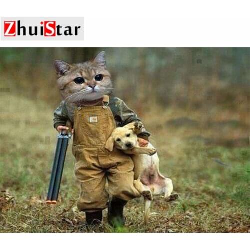 5d Diamond Painting Full Square / Round Diamond Embroidery Fighting Cat Rhinestone DIY Mosaic Home Decoration Drop Shipping