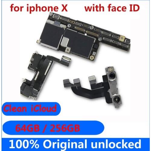 Free shipping 64GB 256GB Unlocked mainboard with / NO face ID for iphone X plate Original motherboard IOS system logic board