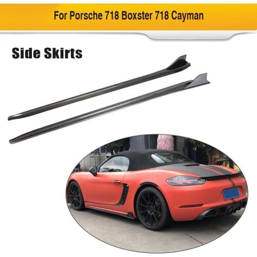 Carbon Fiber Car Side Skirts For Porsche 718 Boxster Cayman 2016 - 2019 Extension Lip Door Steps Panels Spoiler