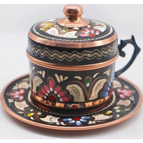 Turkish Coffee Cup Enamel Turk Coffee cup European style Traditional Copper Coffee & Espresso Cup & Saucer & Porcelain & Cover