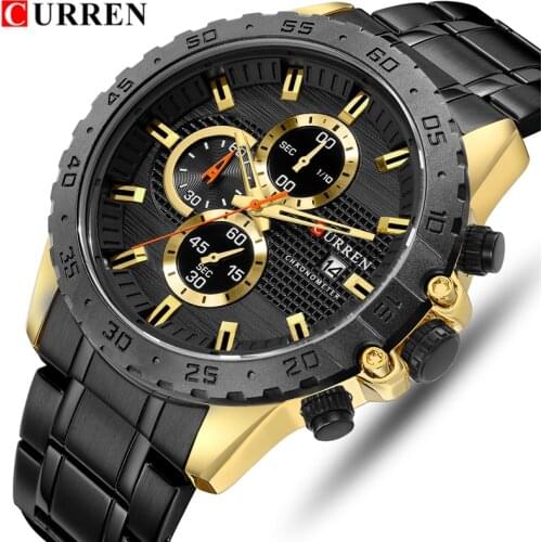 CURREN Men Watches Top Brand Luxury Army Military Sport Analog Quartz Watch Mens Fashion Gold Black Chronograph Wristwatch