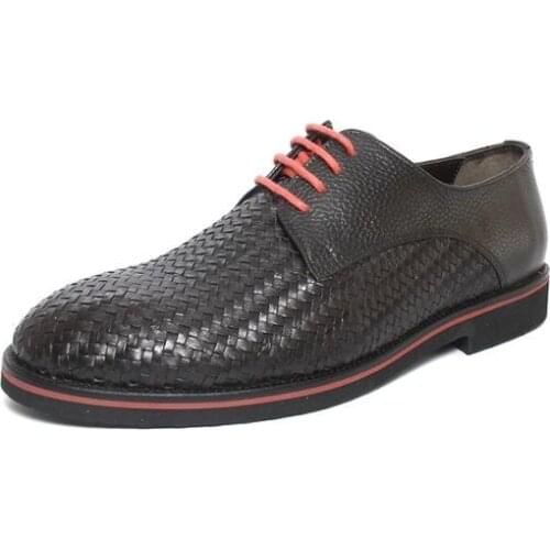 SHENBINS Handmade Black Woven Leather Derby Shoes with Extra Light Soles, Shenbins Exclusive Mens Footwear