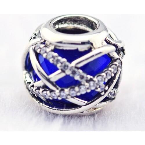 CZ Leaf Round Blue Enamel Charms Bead Fit Silver Charm Bracelet & Necklace 925 Silver Jewelry For Women Bracelet DIY New HOT