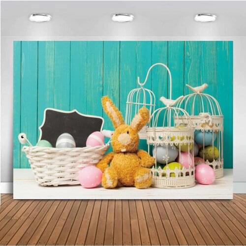 Spring Easter Backdrop Baby Room Interior Decor Wood Floor Eggs Rabbit Farm Vinyl Photography Background Photo Studio Photophone