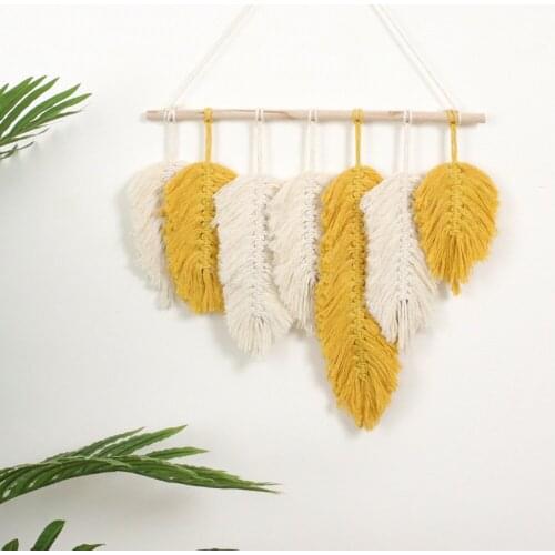Macrame Tapestry Wall Hanging Feather Cotton Woven Leaves Living Room Headboard Door Porch Hangings Boho Decor Wall Tapestry