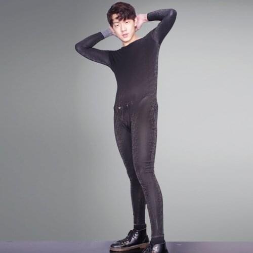 3D Camo Grid Elastics Bodycon Jumpsuits Long Sleeve Open Crotch Bodysuit Men Body Shaper Bodybuilding Fitness Clothing Catsuit