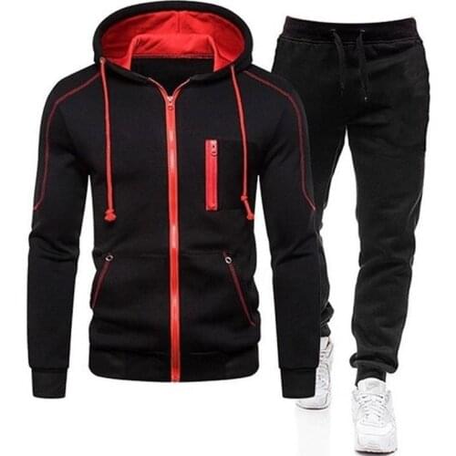Winter Zip Hoodie Sweater Mens Sportswear + Black Pants Set Casual Harajuku Hoodie Hip Hop Mens Zipper Hoodie Set Male