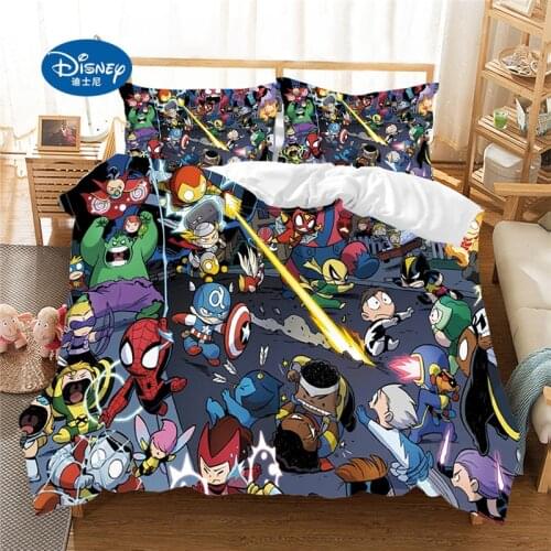 Disney 3D Bedding Set Iron man Thor Captain America Spiderman Cartoon Avengers Duvet Cover Set Pillowcase Kids Boys Gift