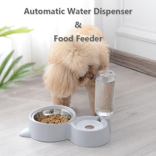 2019 New 2 In 1 Pet Automatic Water Dispenser and Stainless Steel Feeder Dogs Cats Drinking Bowl Water Dispenser Pet Supplies