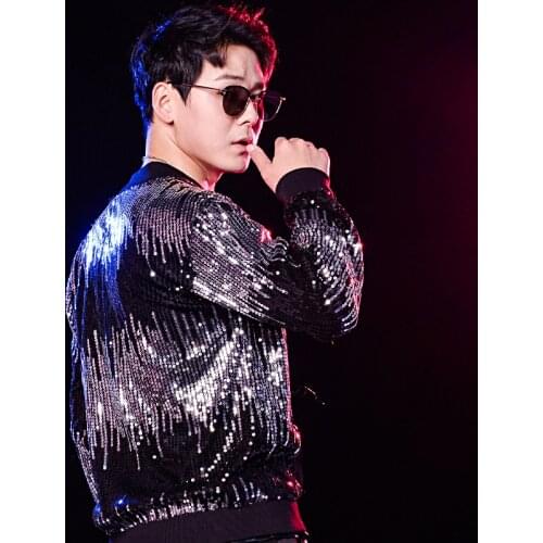 Three-Piece Suit Sequins Mens Slim Long Sleeve Jacket Nightclub Singer Ds Fashion Costumes Stage Performance Clothing /S-5XL