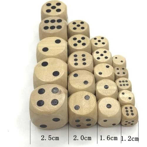 New 100Pcs High-quality 12mm 16mm 20mm 25mm Wooden Dice Children Teaching DIY Standard Cube Point Soild Wood Dice Wholesale