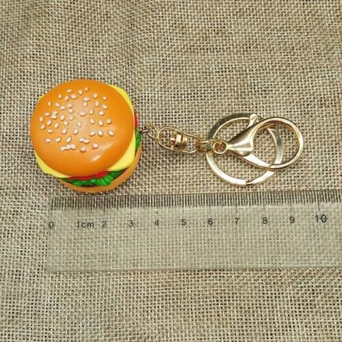 Simulation Hamburger Resin Food Keychain Fashion Funny Creative Handmade Keyring Mobile Phone Case Bag Jewelry Gift