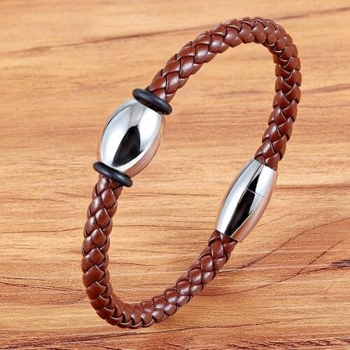 2020 TYO Trendy Genuine Leather Bracelets Men Stainless Steel Bangles Braided Rope Bracelets for Male Female Bracelets Jewelry