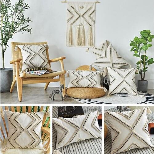 Tassels Cushion Cover 45x45/30x50 Cotton Linen Beige Boho Tufted Pillowcase Nordic Throw Pillow Cover For Home Sofa Decoration