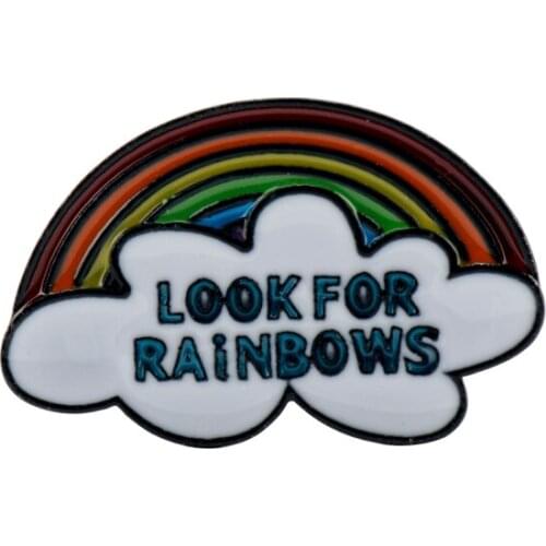 New Arrival Rainbow Shape Enamel Brooch Pins Lettered LOOK FOR RAINBOWS Brooches Fashion Enamel Badge Lapel Pin Jewelry